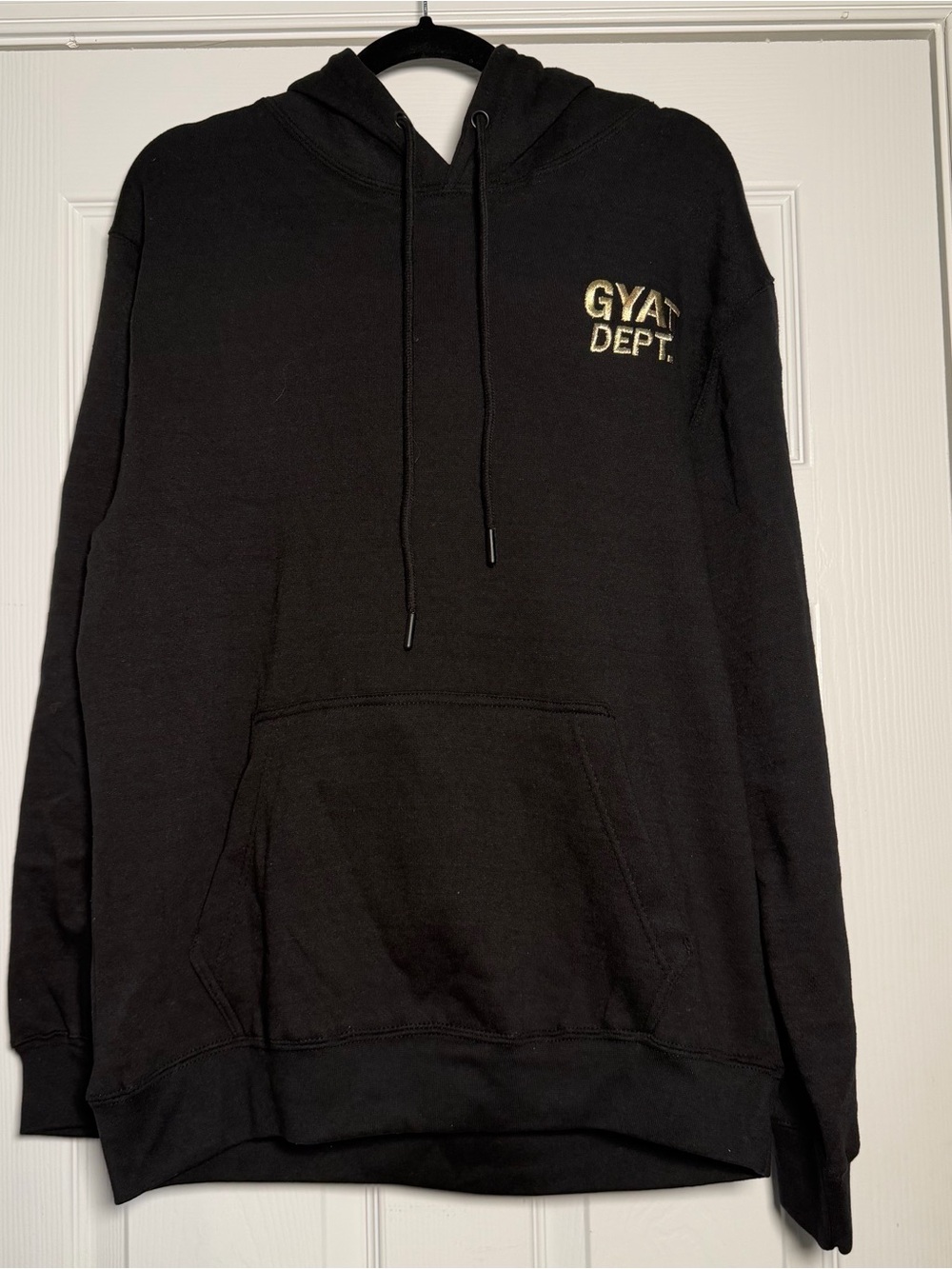 Men's Black Casual Pullover Winter Fall Hoodie W/ 'GYAT DEPT.' Gold Embroidery